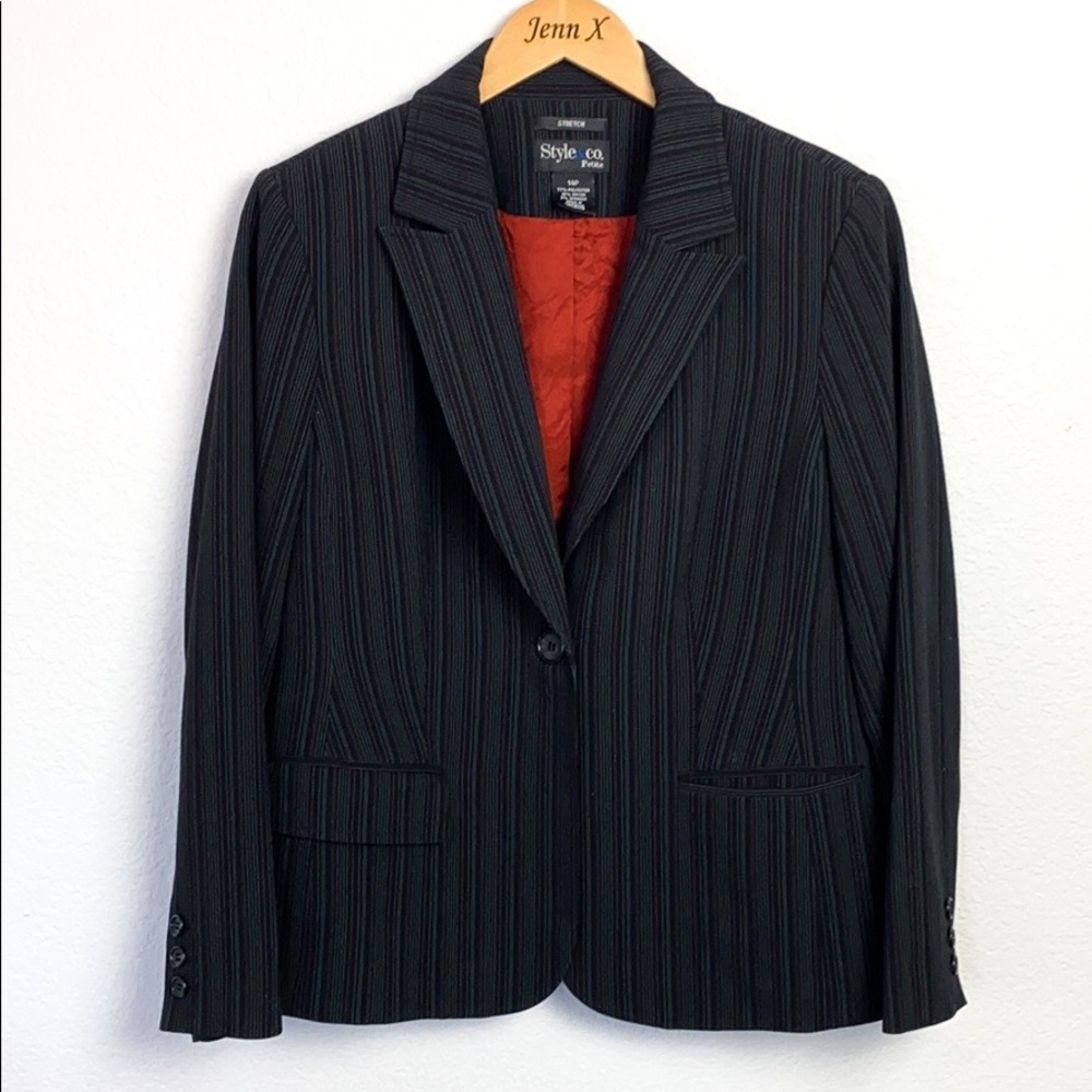 Style & Co Black Gray Red Striped Career Blazer